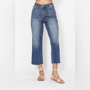 Judy Blue High Waist Back Pocket Embroidery Crop Wide Jeans